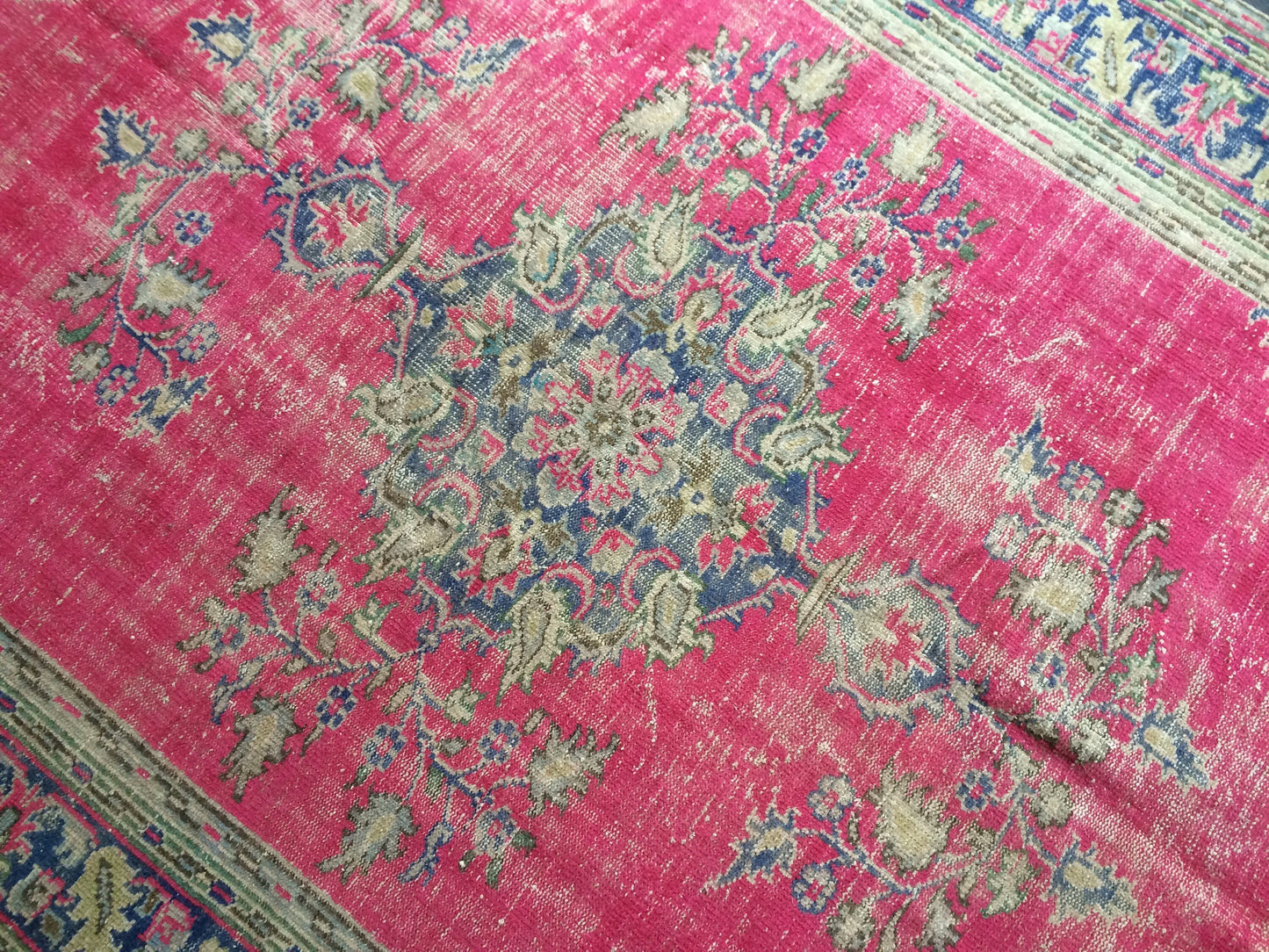 6.8 x 10 Turkish Rug, Oushak Rug, Handmade Rugs, Wool Vintage Hand Knotted Rug, Oriental Rugs, 7 by 10 Vintage Rug, hot pink, purple