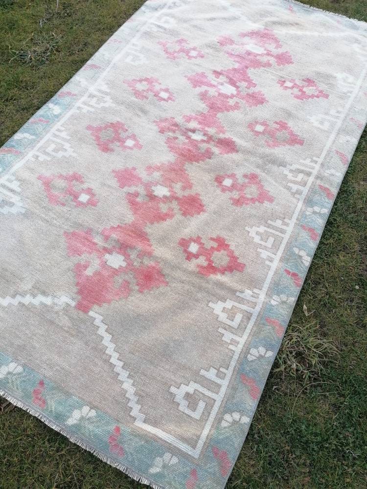 Vintage oushak rug, turkish rug 4'7x8 pastel vintage rug, handmade wool runner,