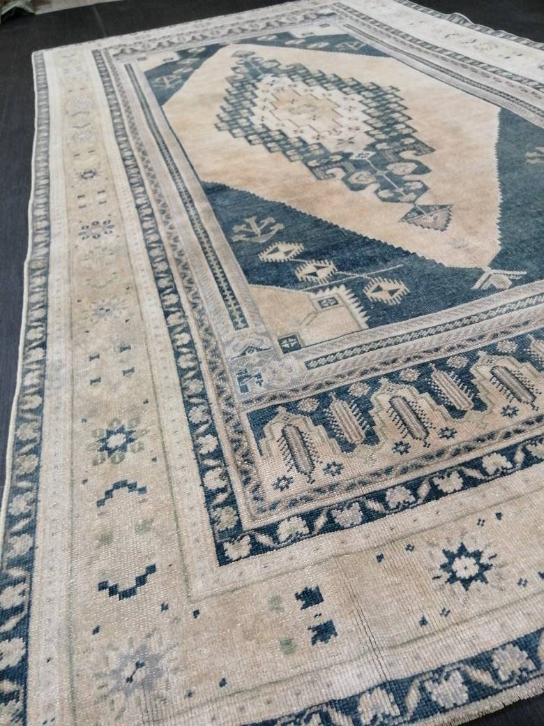 OUSHAK RUG 9.5 x 5.2 TURKISH Oushak Rug Vintage Oushak Rug Muted Vintage Oriental Rug Wool Oushak Rug Hand Made Rug Vintage Persian Rug
