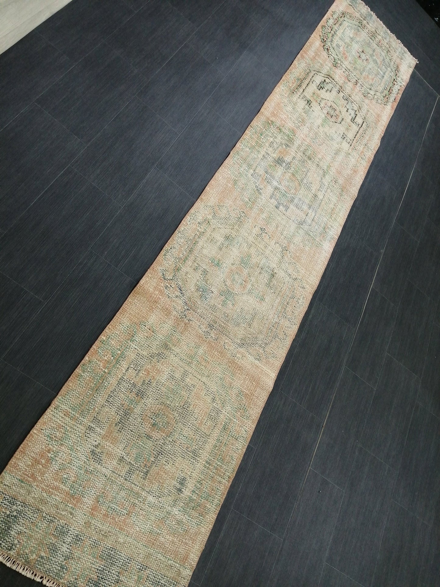 11.9x2.2 Distressed Runner Rug Turkish Runner Rug Muted Vintage Runner Rug Faded Hallway Runner Rug Kitchen Runner Rug Wool Runner Rug