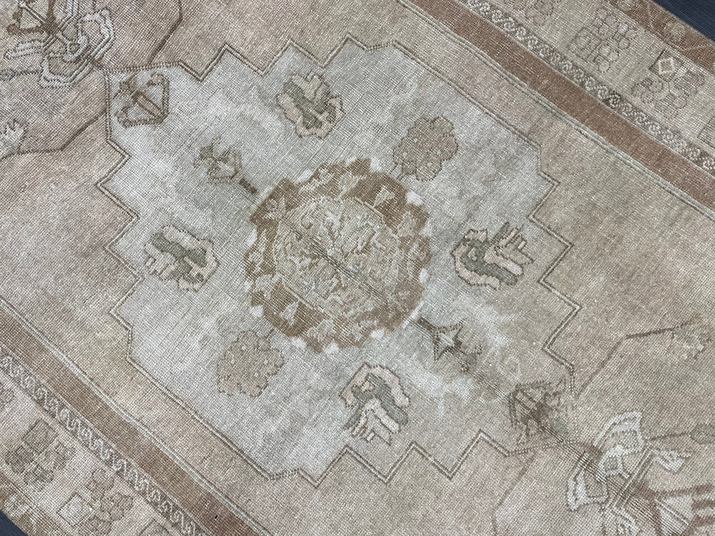MUTED Handmade 4 x 7.3 Rug Vintage Turkish Rug Brown Soft wool Rug NATURAL Wool Rug, Living Room Rug, Oushak Rug, Hand Knotted Kitchen Rug