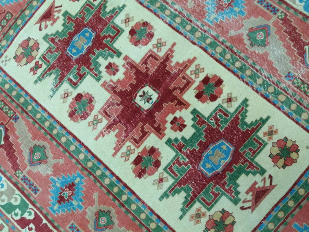 Vintage Rug 6.7 x 9 TURKISH HAND MADE Rug Vintage Turkish Rugs Oushak Rug Turkish Oushak Rug, Vintage Oushak Rug, Wool Rug