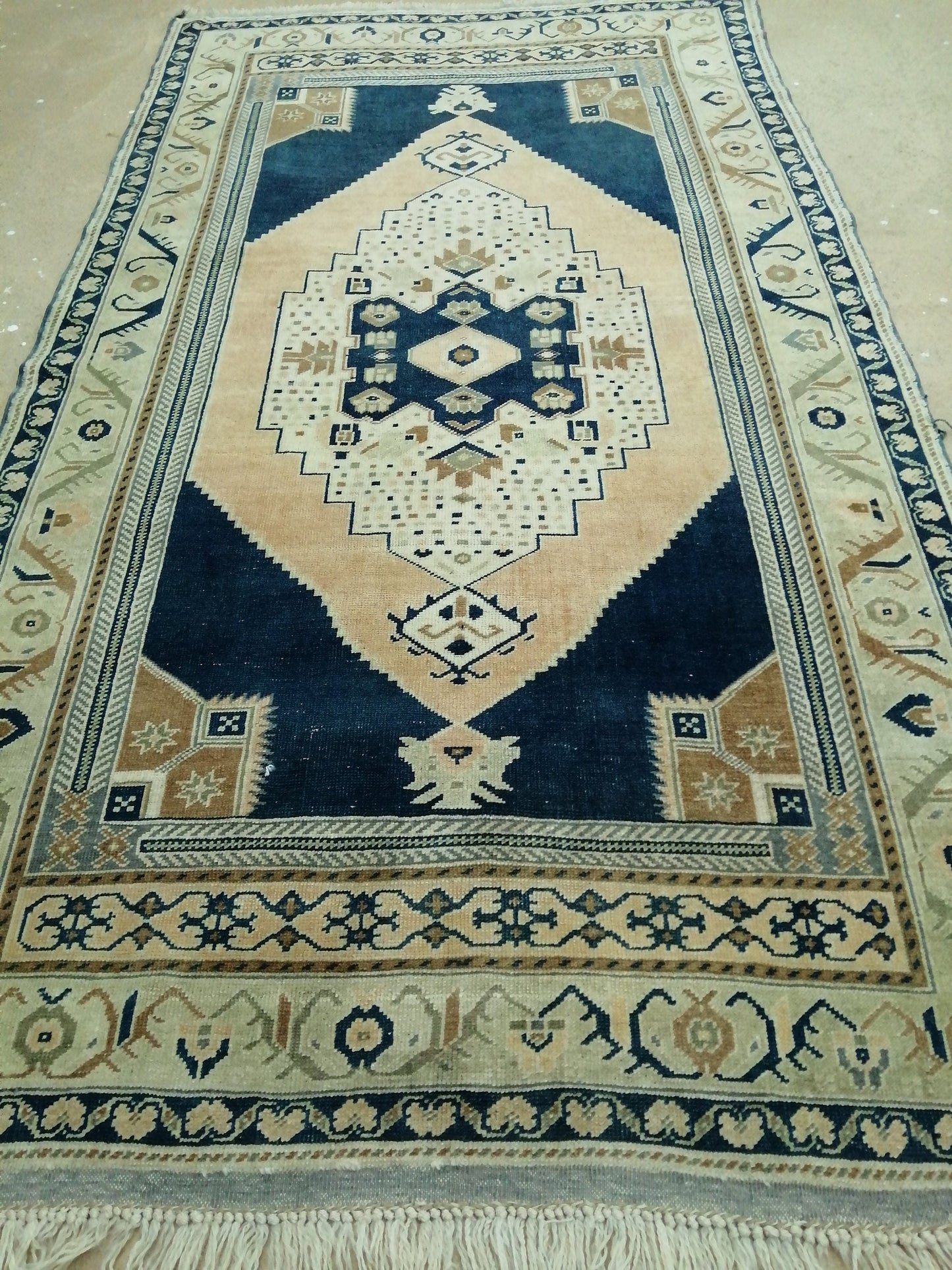 4.4 X 9.8 Vintage RUG Navy Blue TURKISH Oushak Rug Vintage Oushak Runner Rug Wool Oushak Rug Hand Made Rugs Turkish Rug