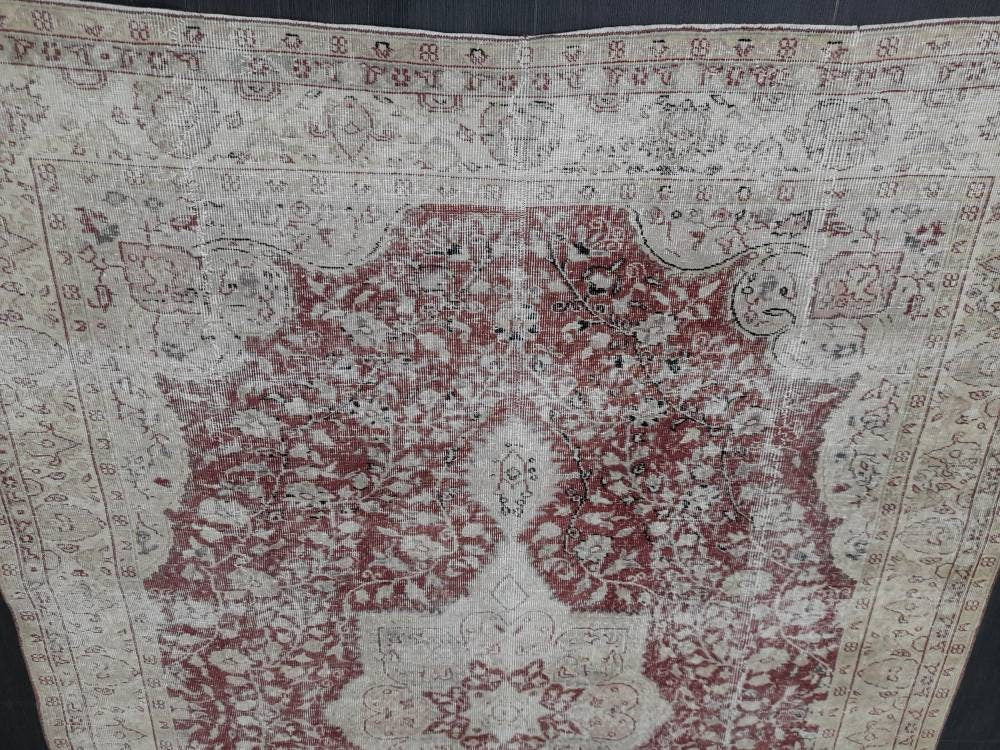 Vintage Turkish Rug 6.6 x 9 Oushak Rug Persian Rug Oriental Red Rug Muted Vintage Floral Rug Elegant Wool Rug Distressed HAND Knotted Rug
