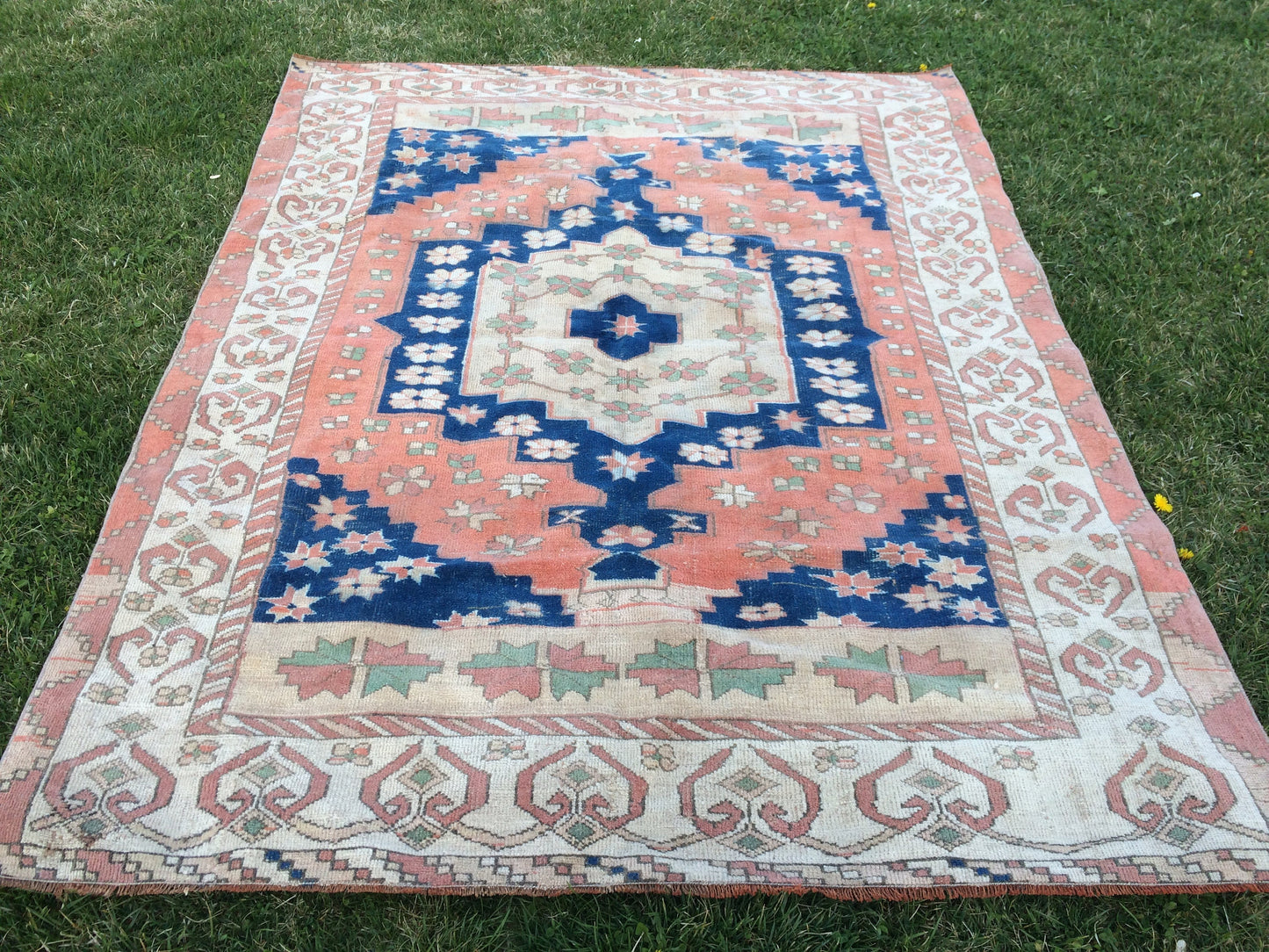 7 x 5 Large Area BOHEMIAN Rug, Vintage Oushak Rug, Special Rug, Oushak Rug, Vintage Turkish Rugs, WOOL RUGS, High Quality Blue Rugs