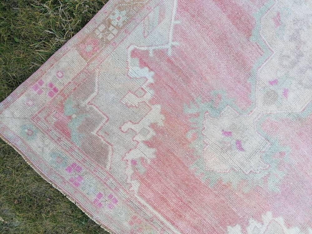 Vintage oushak rug 5'2x10'4 pastel turkish handmade rug, living room rug