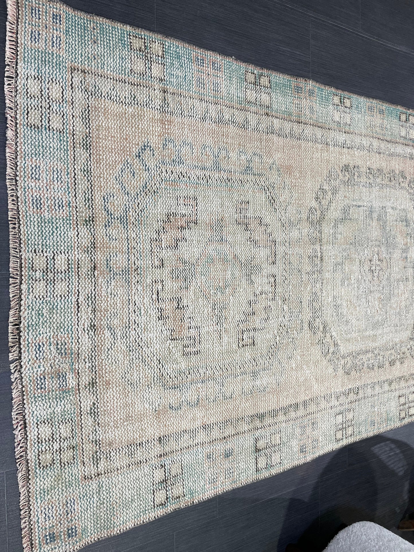 Antique Oushak Runner Rug, Muted Vintage 3.10 x 11.3 Runner Rug, Hallway Runner Rug, Distressed Runner Rug, Wool Runner Rug, Handmade Runner