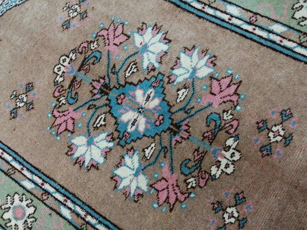 Vintage Rug 4.6 x 2.5 TURKISH HAND MADE Rugs Vintage Turkish Rugs Oushak Rug Hand Made Rug, Vintage Oushak Rug, Wool Rug