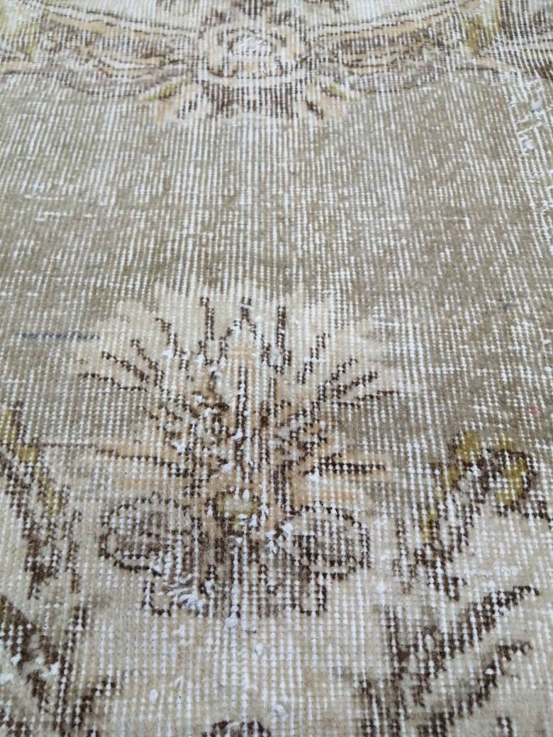 Muted Vintage RUG 6.8 x 9.8 TURKISH Rug Distressed Vintage Rug Wool Oushak Rug Large Hand Made Rugs Vintage Turkish Rug 7x10