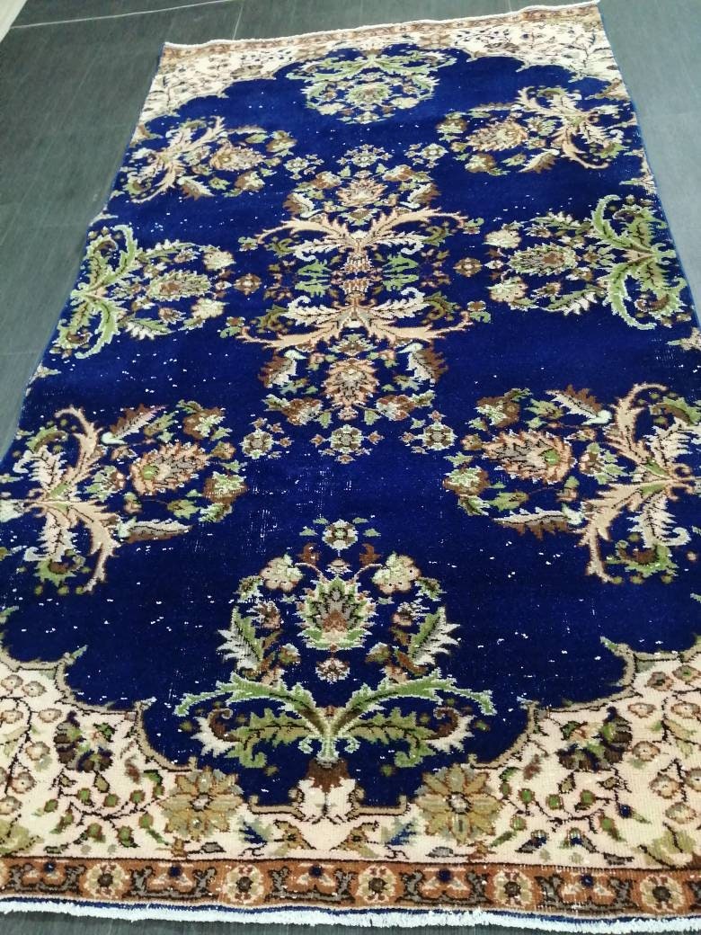 Blue OUSHAK RUG 8.5 x 4.7 Vintage Rug Oushak Rug Vintage Wool Oushak Rug Hand Made Rugs Vintage Turkish Rug