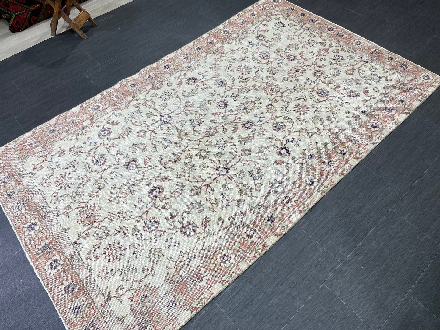 Vintage Rug TURKISH 4.6 x 7.7 Rug Handmade Rug Vintage Persian Rug Oushak Rug Hand Knotted RugTurkish Rug Vintage Oushak Rug, Wool Rug