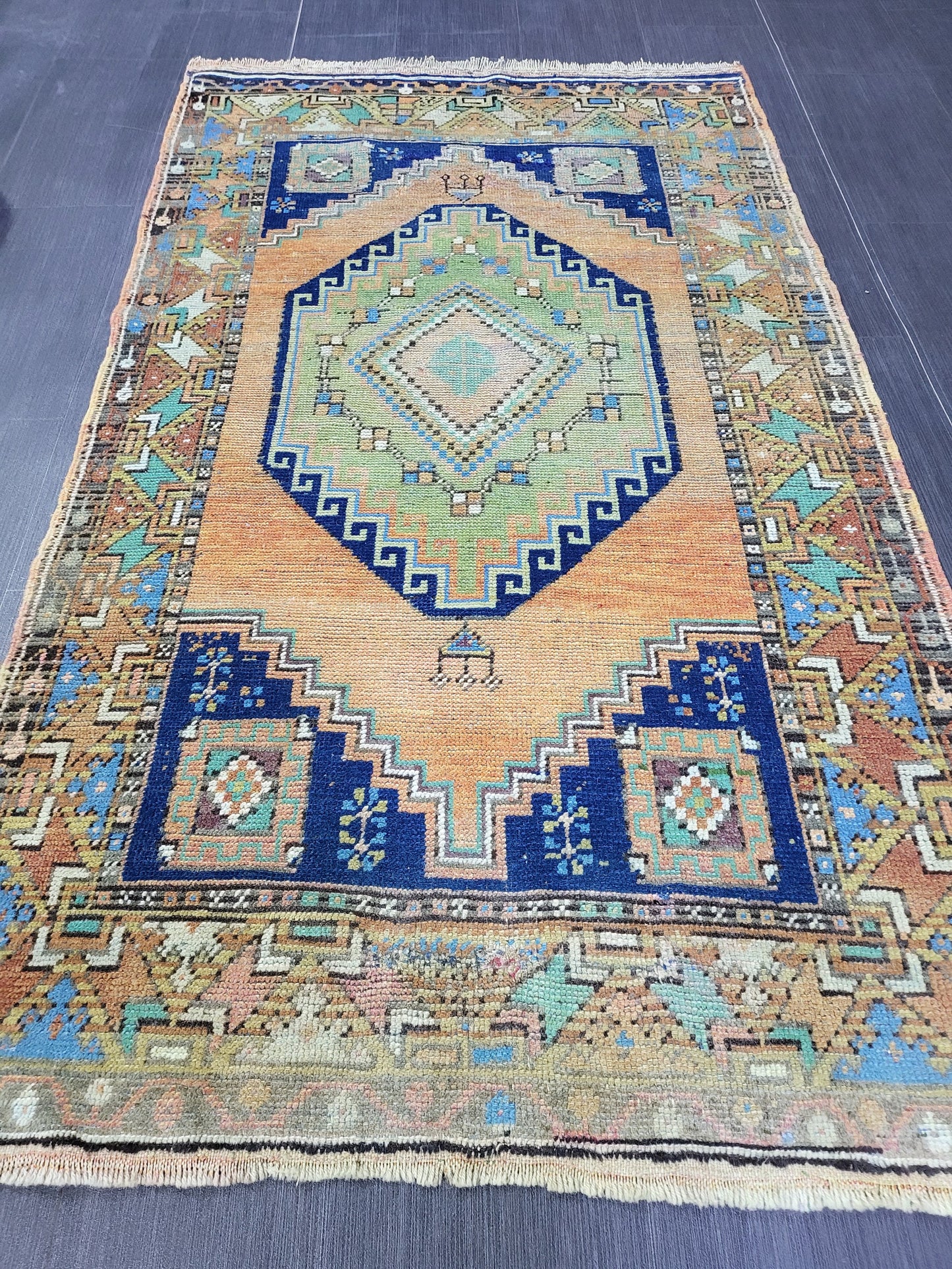 OUSHAK RUG, TURKISH 3.6 x 6 Rug, Vintage Oushak Rug, Vintage Rug, Wool Hand Knotted Rug, Handmade Blue Rugs, Vintage Turkish Rug