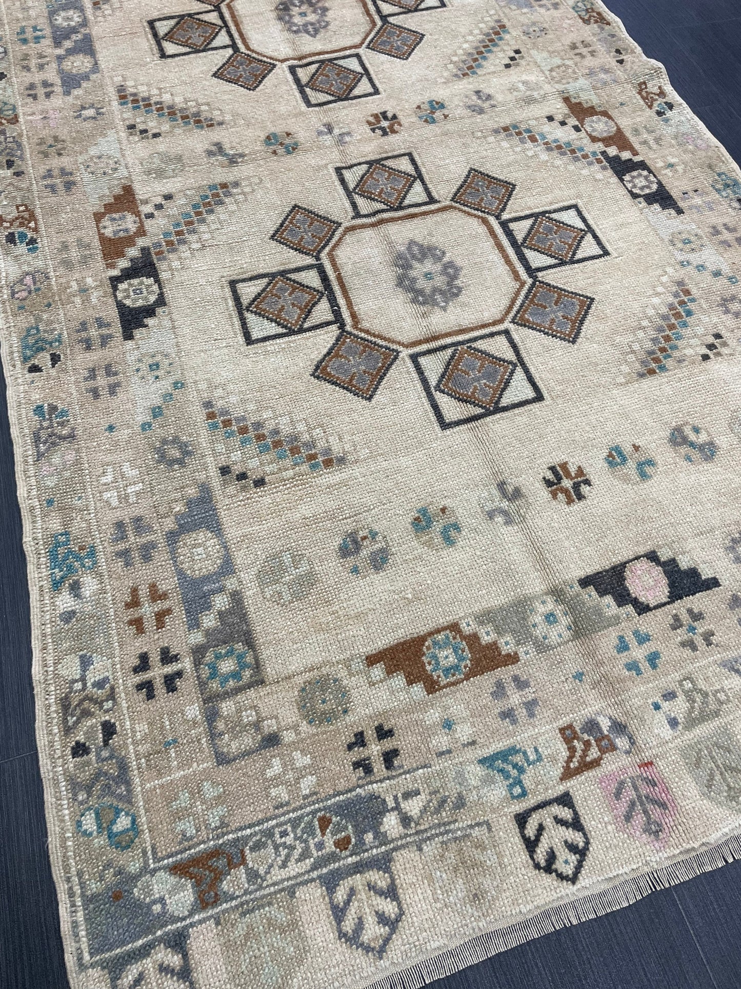 Muted Handmade Rug Muted 3.6 x 6.8 Vintage Rug Wool Oushak Rug Hand Made Rugs Vintage Turkish Rug Living Room Rug