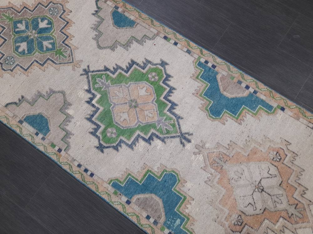Muted Vintage Runner Rug 3 x 10.7 Muted Hallway Runner Kitchen Runner Rug Muted Staircase Runner Rug Muted Oushak Rug XĹ Turkish Runner
