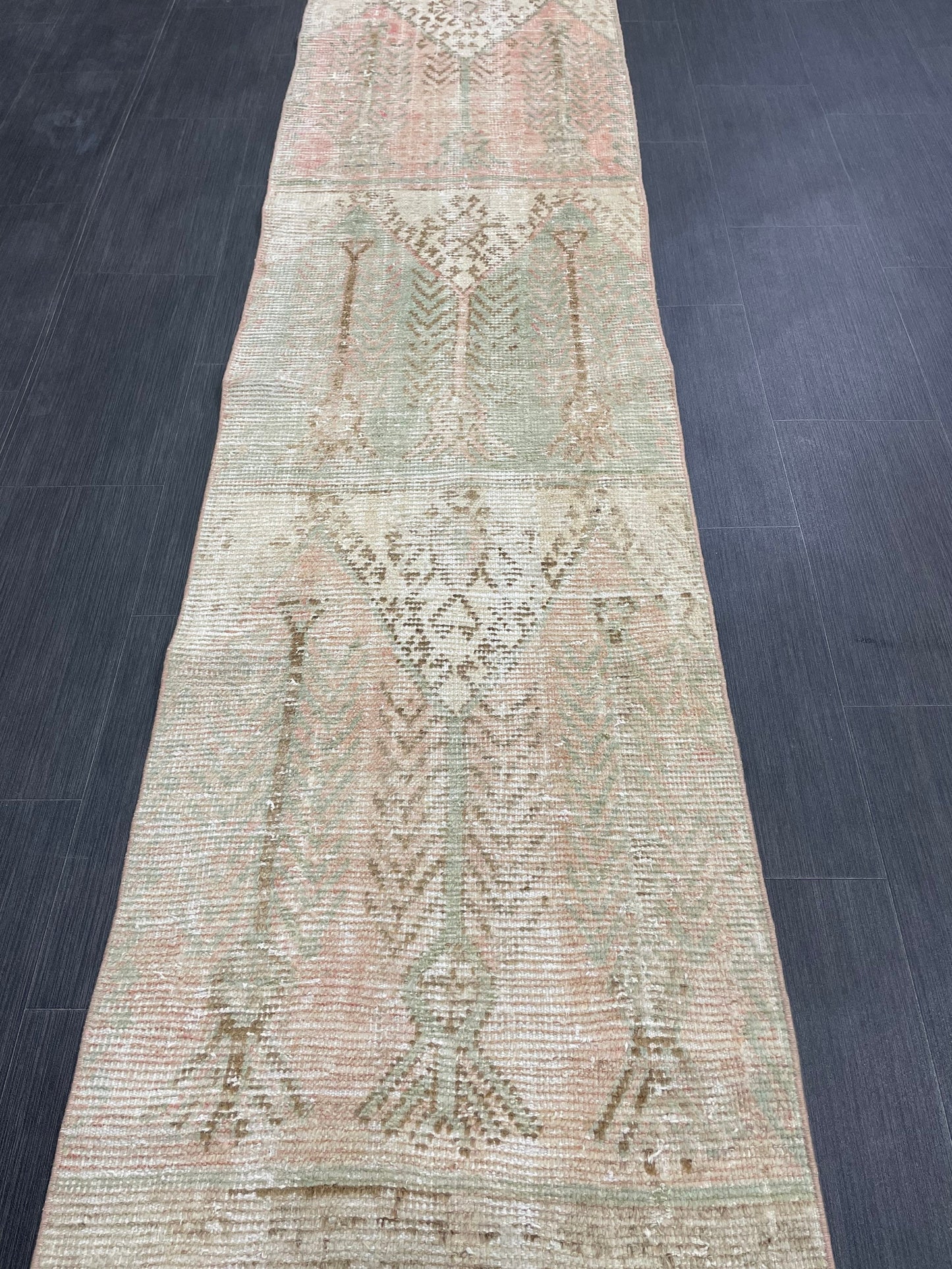 Muted Vintage Runner Rug 2.3 x 13.6 Muted Hallway Runner Rug Kitchen Runner Rug Muted Wool Runner Rug Muted Distressed Turkish Runner