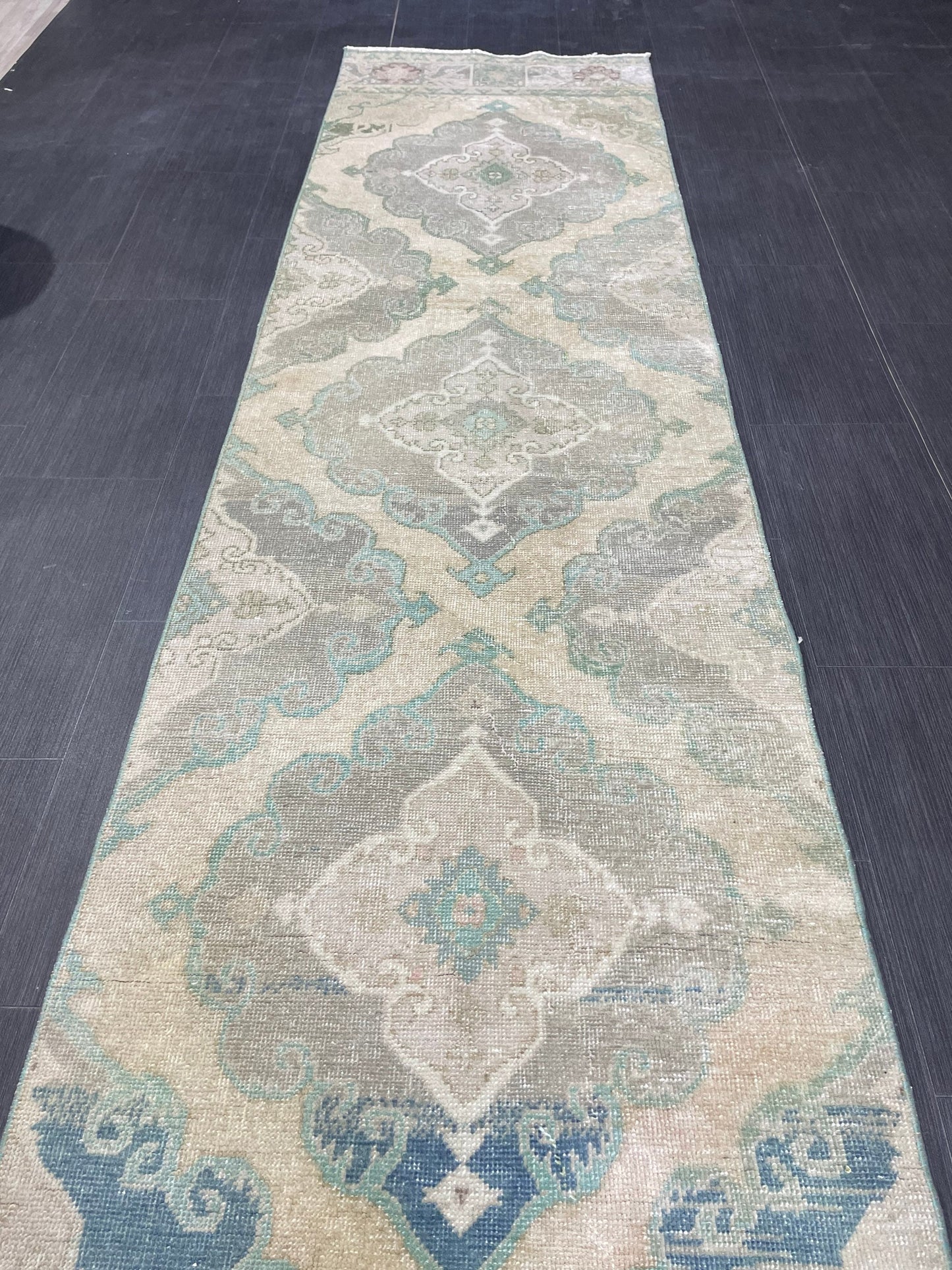 Muted Handmade Runner Rug, Turkish Runner 2.7 x 13 Rug, Vintage Runner Rug Hallway Runner Rug, Hand Knotted Runner Rug, Persian Runner