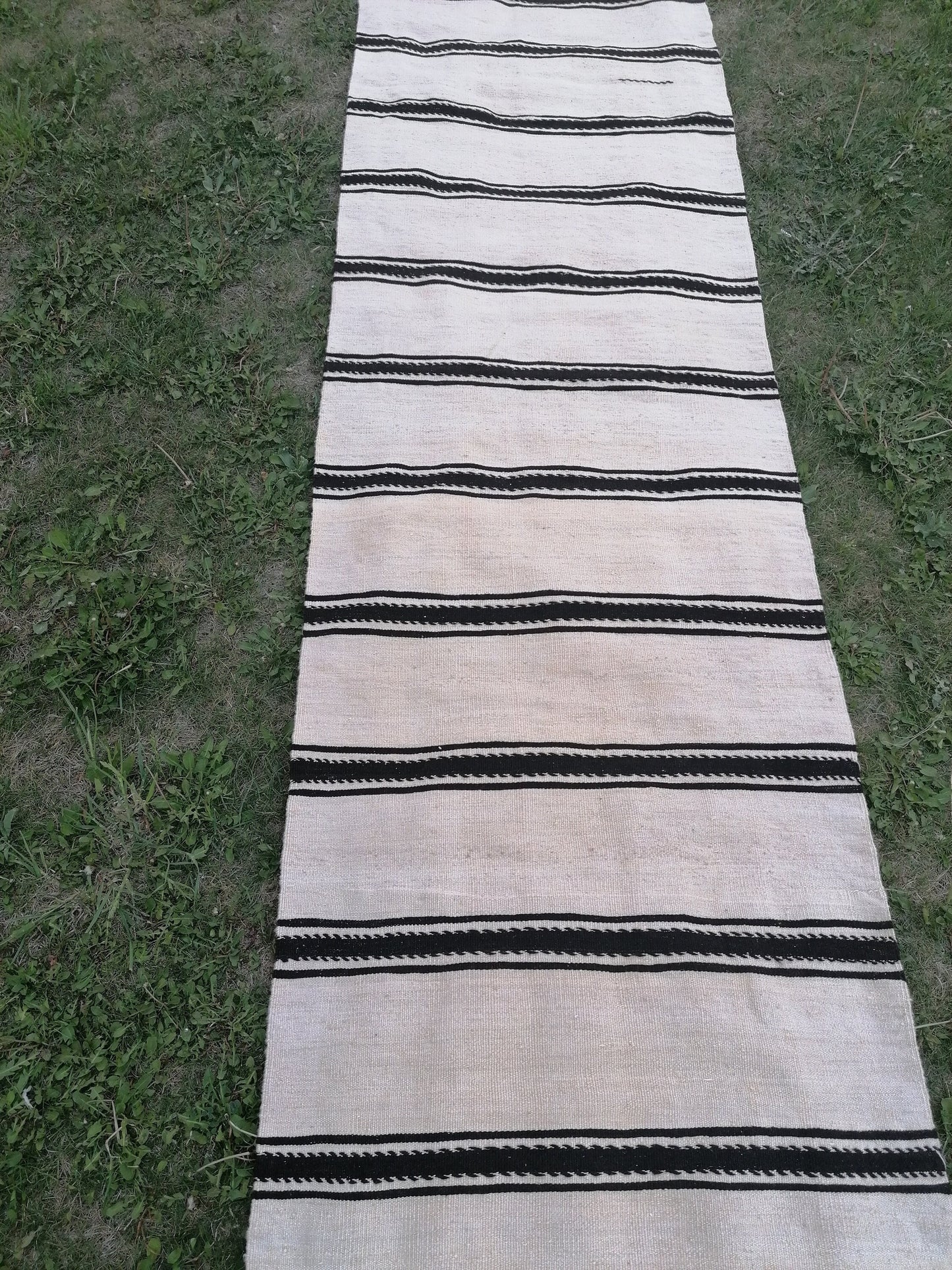 2.5 x 21 Neutral flatweave wool runner rug - stripe kilim runner, long handmade runner, turkish woven runner rug
