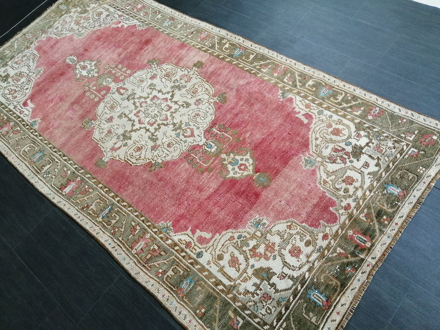 4.3 x 8.5 Vintage Oushak Rug Muted Vintage Rug Wool Oushak Rug Hand Made Rugs Vintage Turkish Rug Living Room Rug