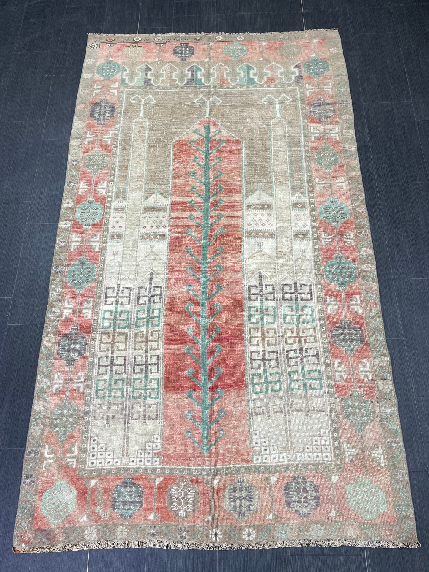 Vintage Handmade Rug Muted 4.7 x 8.3 Vintage Rug Wool Oushak Rug Hand Made Rugs Vintage Turkish Rug Living Room Rug