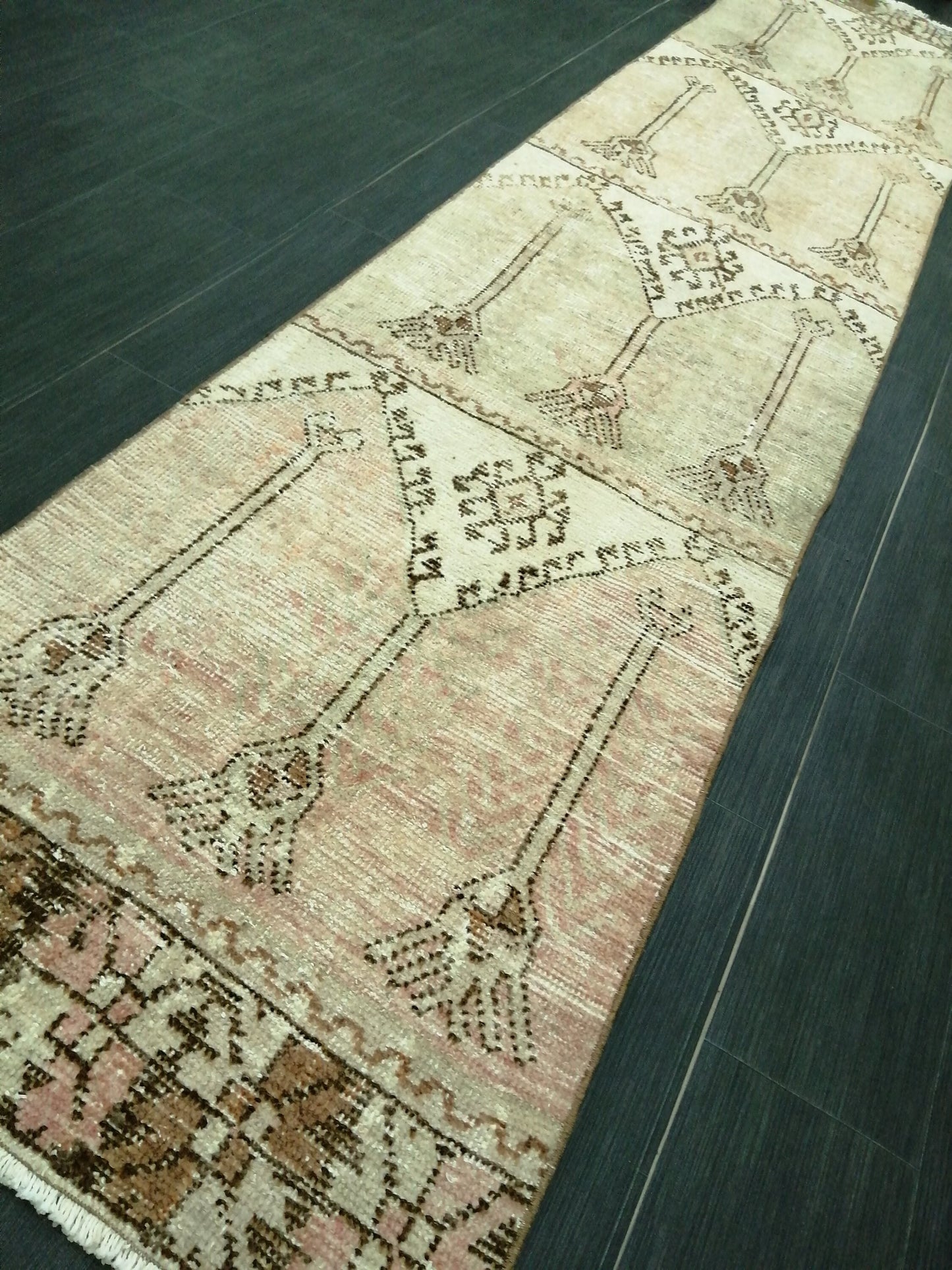 MUTED Oushak Runner Rug 2.4 x 11.6 Vintage Runner Rug Hallway Runner Rug Kitchen Runner Rug Wool Runner Rug Wool Oushak Turkish Runner Rug
