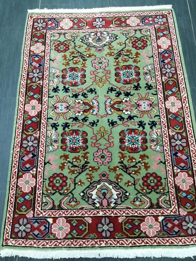 Quality Hand Made Rug 5.8 x 3.6 Green Rug, Oushak Rug, Bohemian Rug, Rug Runner, Turkish Rug, Farmhouse Rug, Vintage Rug, Wool rug