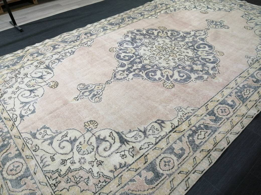 Antique OUSHAK RUG 6.5 x 11.3 Distressed TURKISH Rug Muted Vintage Rug ,Vintage Rug Wool Oushak Rug Hand Made Rugs Vintage Muted Rug
