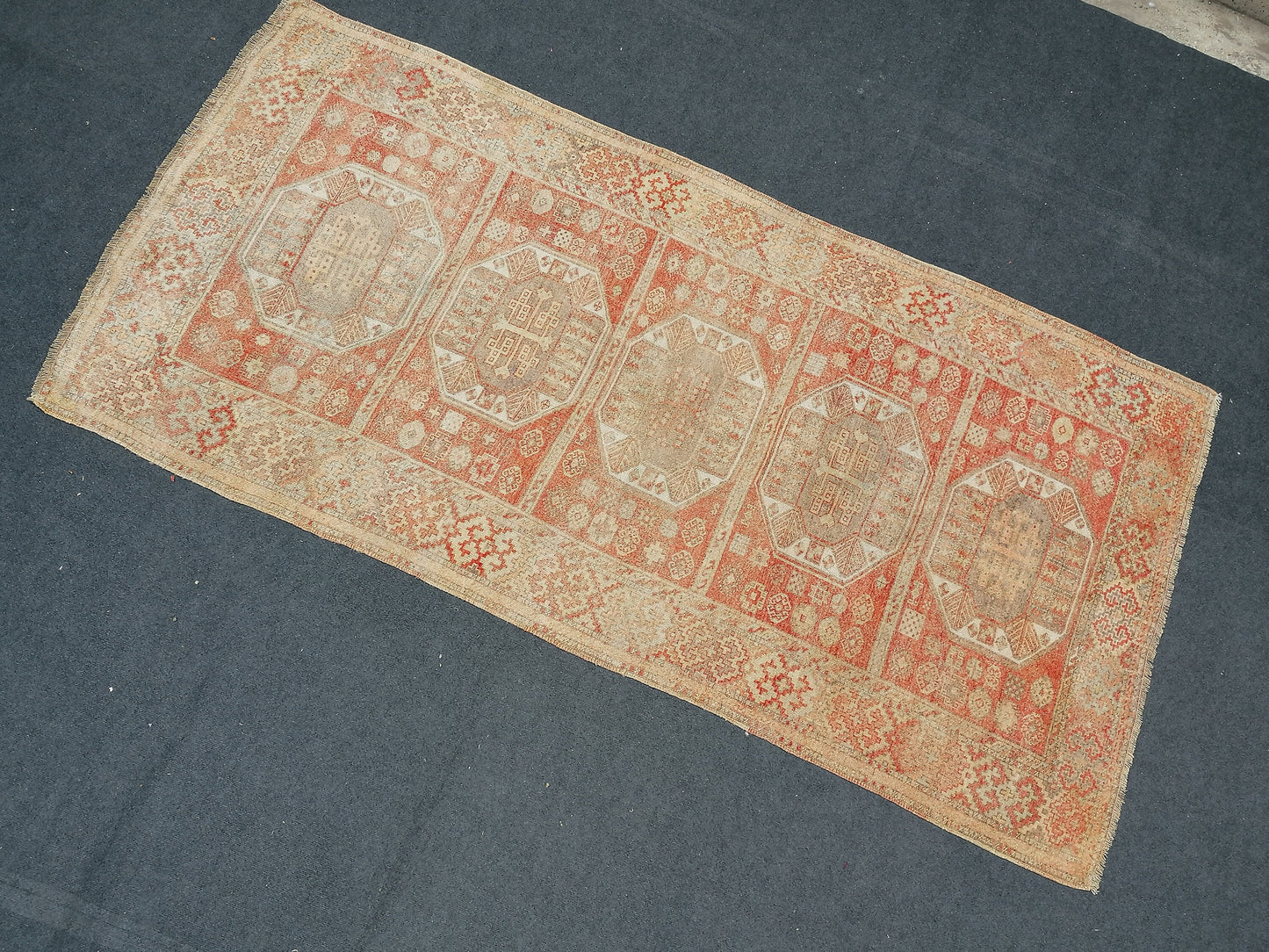 9'x4'4 soft vintage oushak turkish rug, anatolian old vintage runner rug