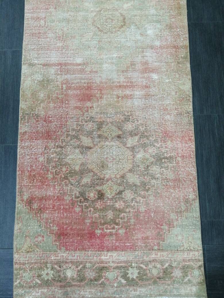 Distressed Antique Runner Rug 2.7 x 11.3 Vintage Runner Rug