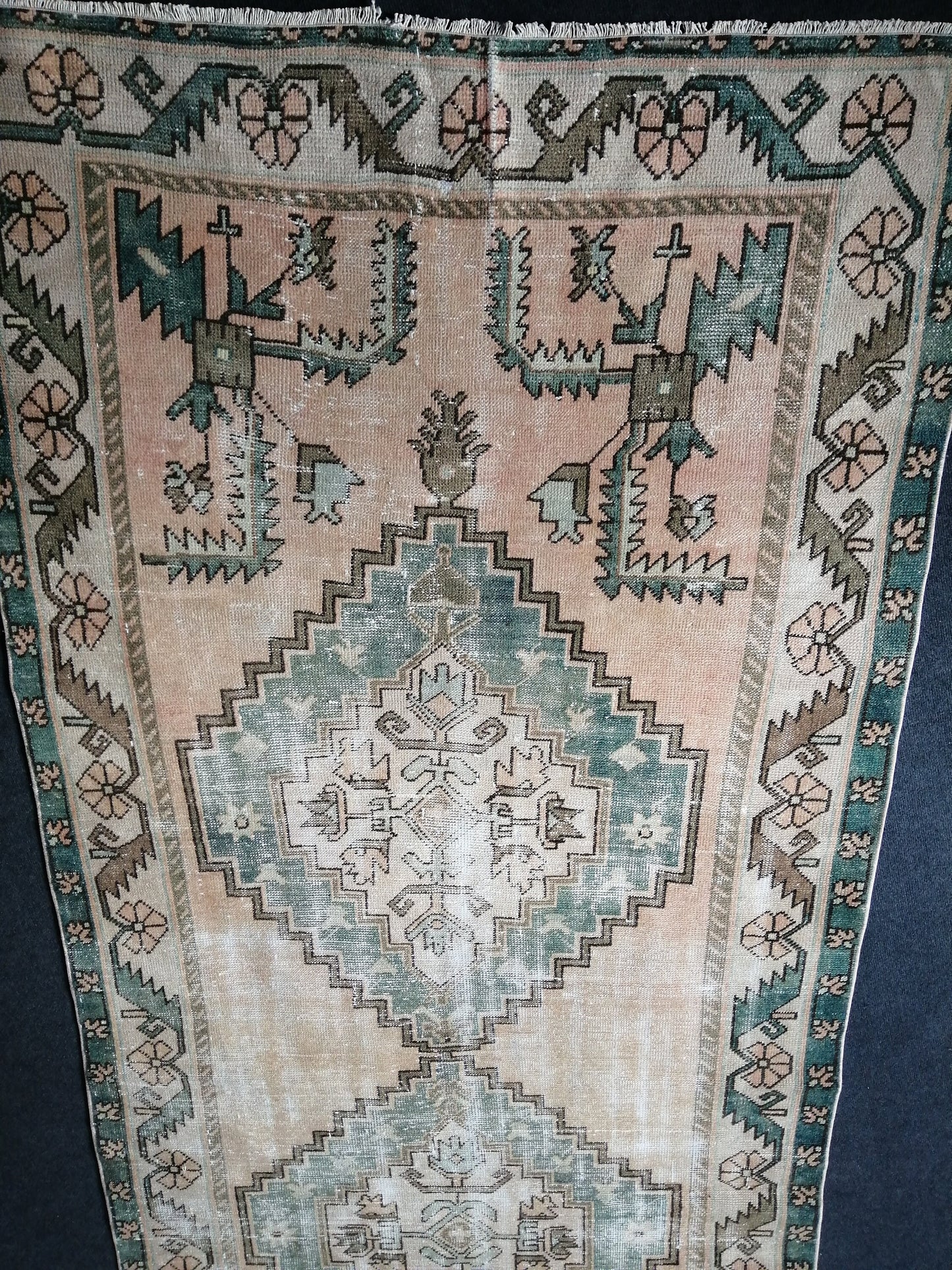 12.5 x 4.7 Large Vintage Rugs TURKISH HAND MADE Rugs Green Vintage Turkish Rugs Oushak Rug Turkish Oushak Rug, Vintage Oushak Rug