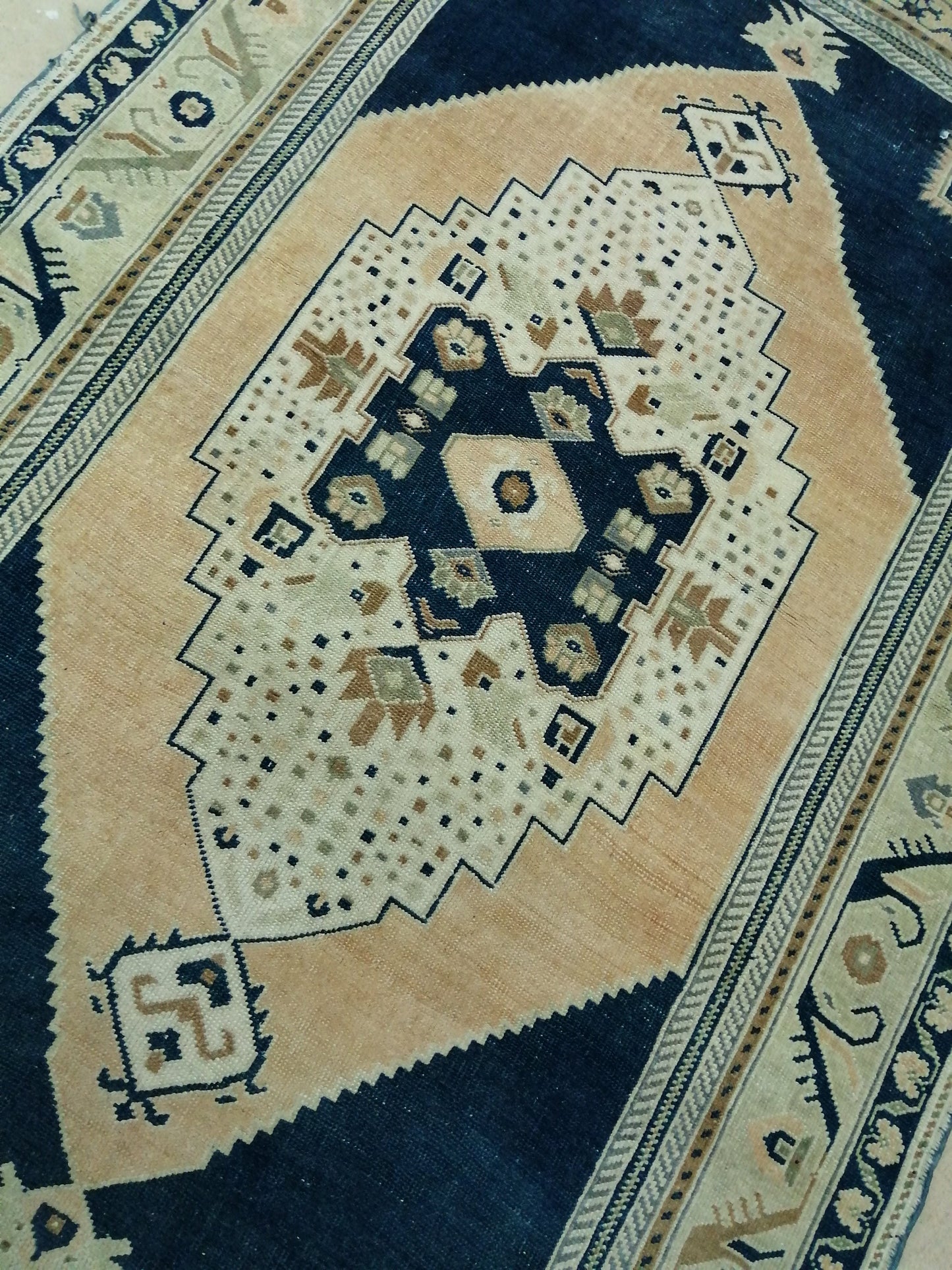 4.4 X 9.8 Vintage RUG Navy Blue TURKISH Oushak Rug Vintage Oushak Runner Rug Wool Oushak Rug Hand Made Rugs Turkish Rug