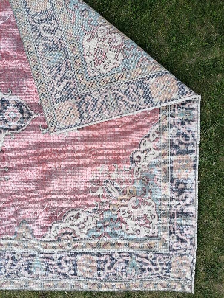 Large vintage rug, pastel oushak wool rug 6x9 distressed unique hand made rug, living room rug kitchen runner rug, bohemian rug