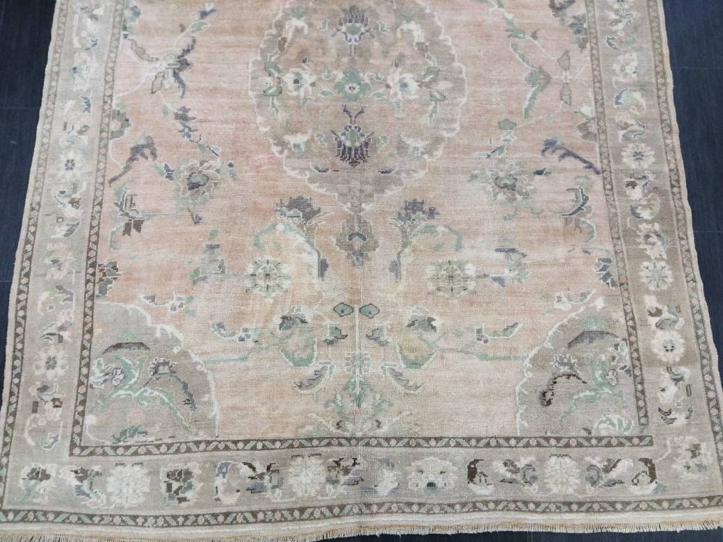 Vintage RUG, 6 x 8.3 TURKISH Oushak Rug, Vintage Handmade Rug, Wool Hand Knotted Oriental Rug, Hand Made Rug, Quality Turkish Rug