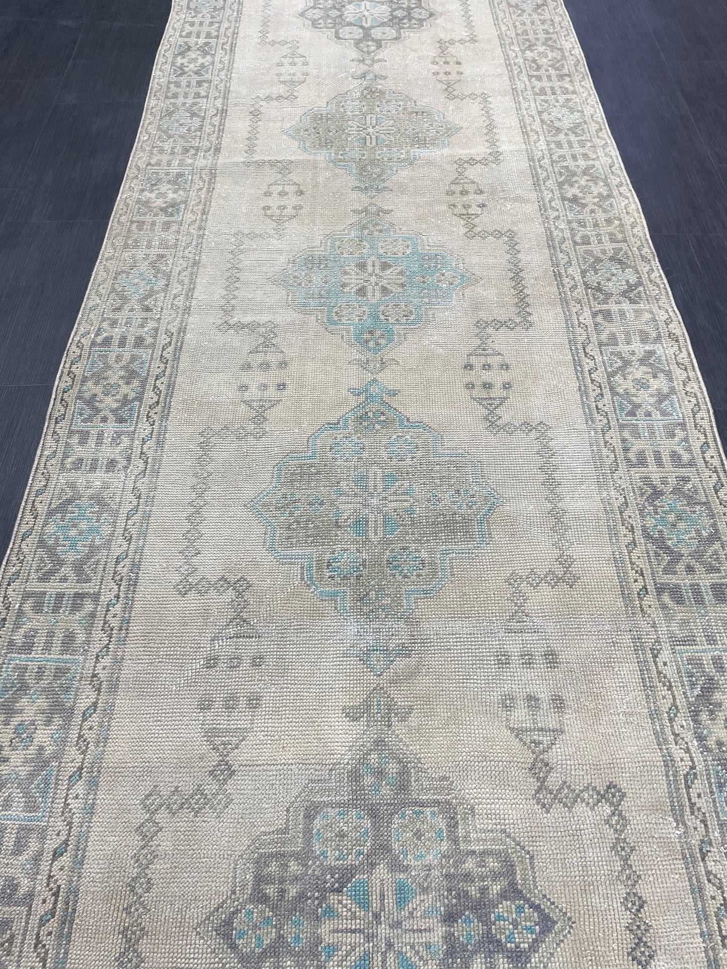 Muted Vintage Runner Rug 3.9 x 11.6 Vintage Persian Runner Rug Hallway Runner Rug Turkish Runner Kitchen Runner Rug Antique Wool Runner