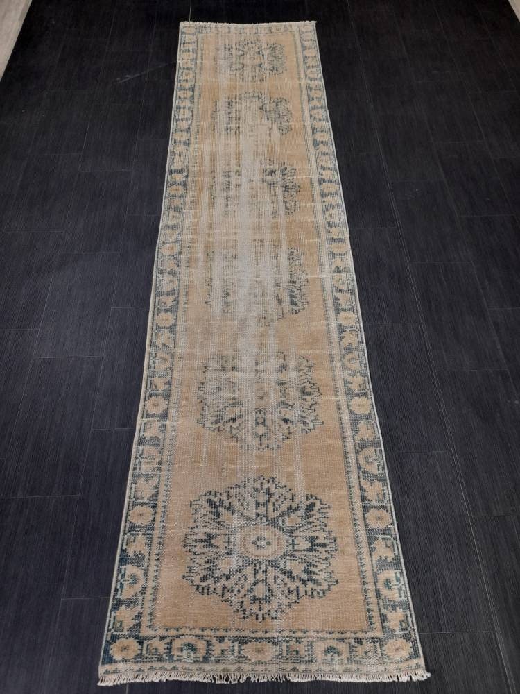 Distressed Antique Runner Rug 2.6 x 10.6 Turkish Runner Rug Vintage Runner Rug Old Hallway Runner Rug Kitchen Runner Rug Wool Runner Rug