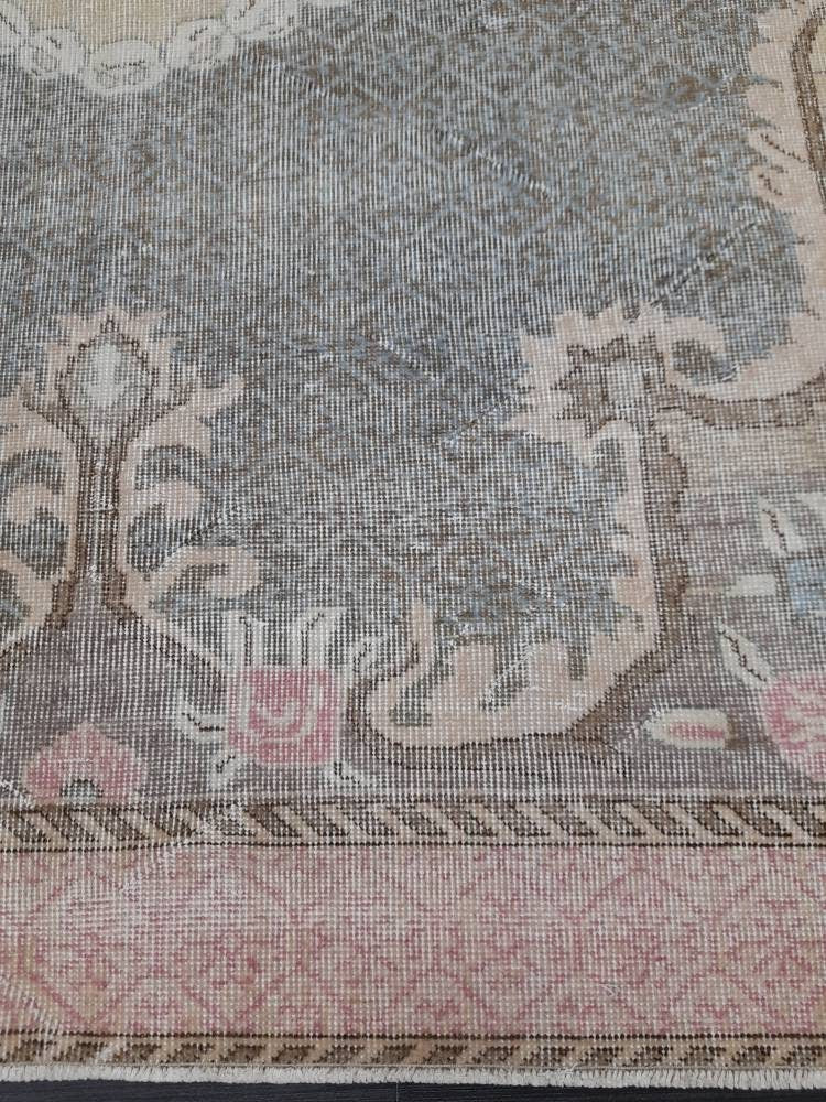 Floral Vintage OUSHAK RUG Antique TURKISH Rug Vintage Distressed Oriental Rug 6.6 x 10.4 Wool Rug Hand Made Vintage Rug 7x10 Turkish Rug