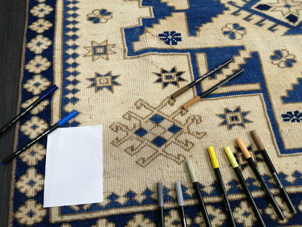 Oriental RUG 4.2 x 9.6 Oushak Rug Blue Persian Rug Navy Vintage Rug Fine Oushak Rugs Antique Turkish Rug Muted Cream Turkish room Rug