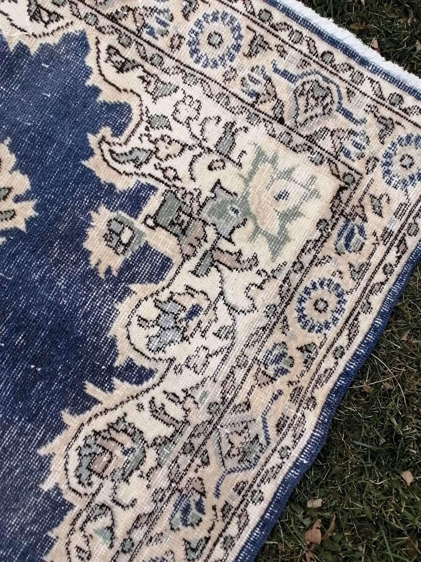 3'10x7 blue rug, turkısh wool rug, oushak vintage rug, kıtchen rug area rug