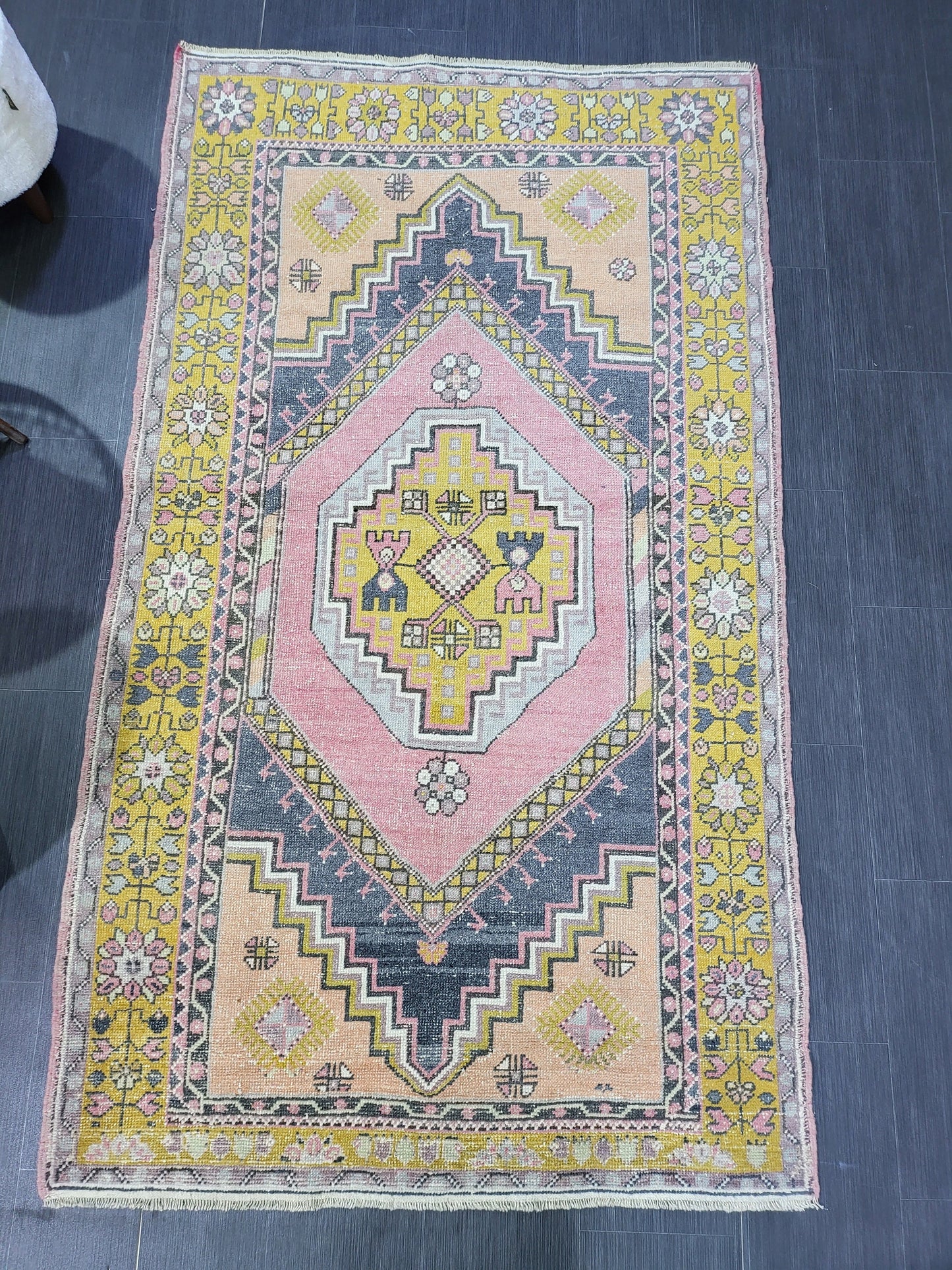 Vintage Rug, TURKISH 4.2 x 7.4 HANDMADE Rug, Vintage Turkish Rug, Oushak Rug, Turkish Oushak Rug, Vintage Handknotted Rug, Wool Rug