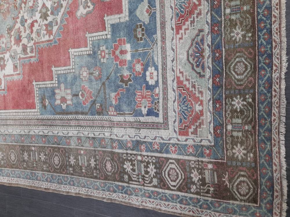 Oushak Rug 6.5 x 10 Blue And Red Persian Rug Vintage Rug Soft Wool Rug Antique Turkish Rug Muted Quality Turkish Rug