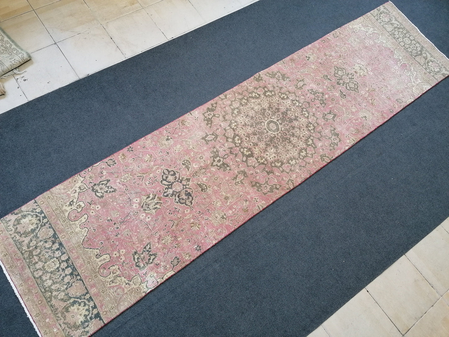 Turkish runner rug 10'7x2'7 pink runner rug, vintage oushak runner kitchen runner rug, hallway runner rug, vintage runner oushak runner rug
