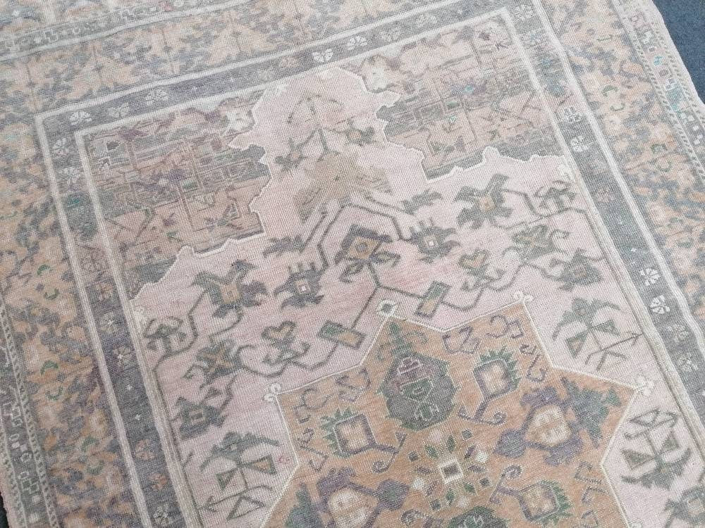 4'8x6'9 vintage muted rug, faded oushak rug,handmade living room rug, turkish rug