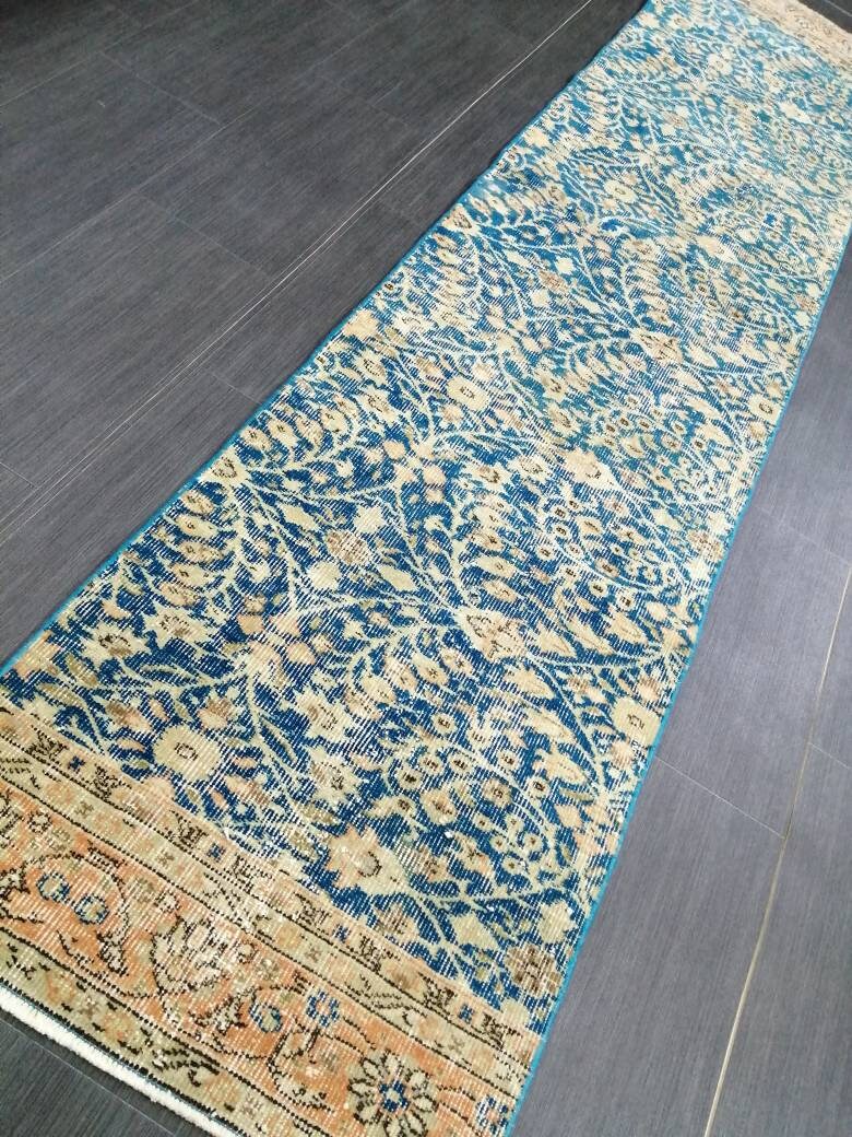 Blue Vintage Runner Rug 2 x 9.5 Turkish Runner Rug Vintage Persian Runner Rug Hallway Runner Rug Kitchen Runner Rug Wool Runner Rug Wool