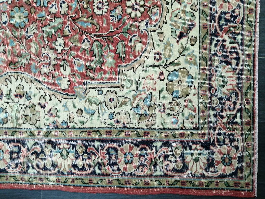 Vintage Persian Rug 6.9 x 10. 3 Muted Oushak Rug Muted Vintage Rug Wool Oushak Rug Hand Made Rugs Vintage 7x10 Turkish Rug