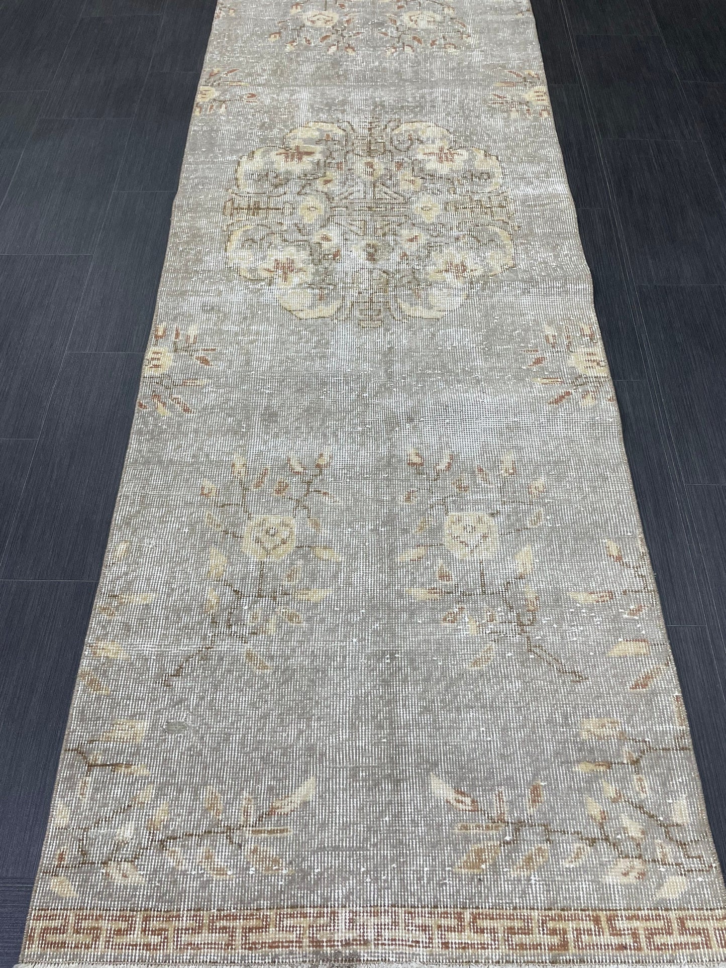 3 x 9.6 Muted Oushak Runner Rug Turkish Runner Rug Vintage Runner Rug Hallway Runner Rug Kitchen Runner Rug Wool Runner Grey Silver