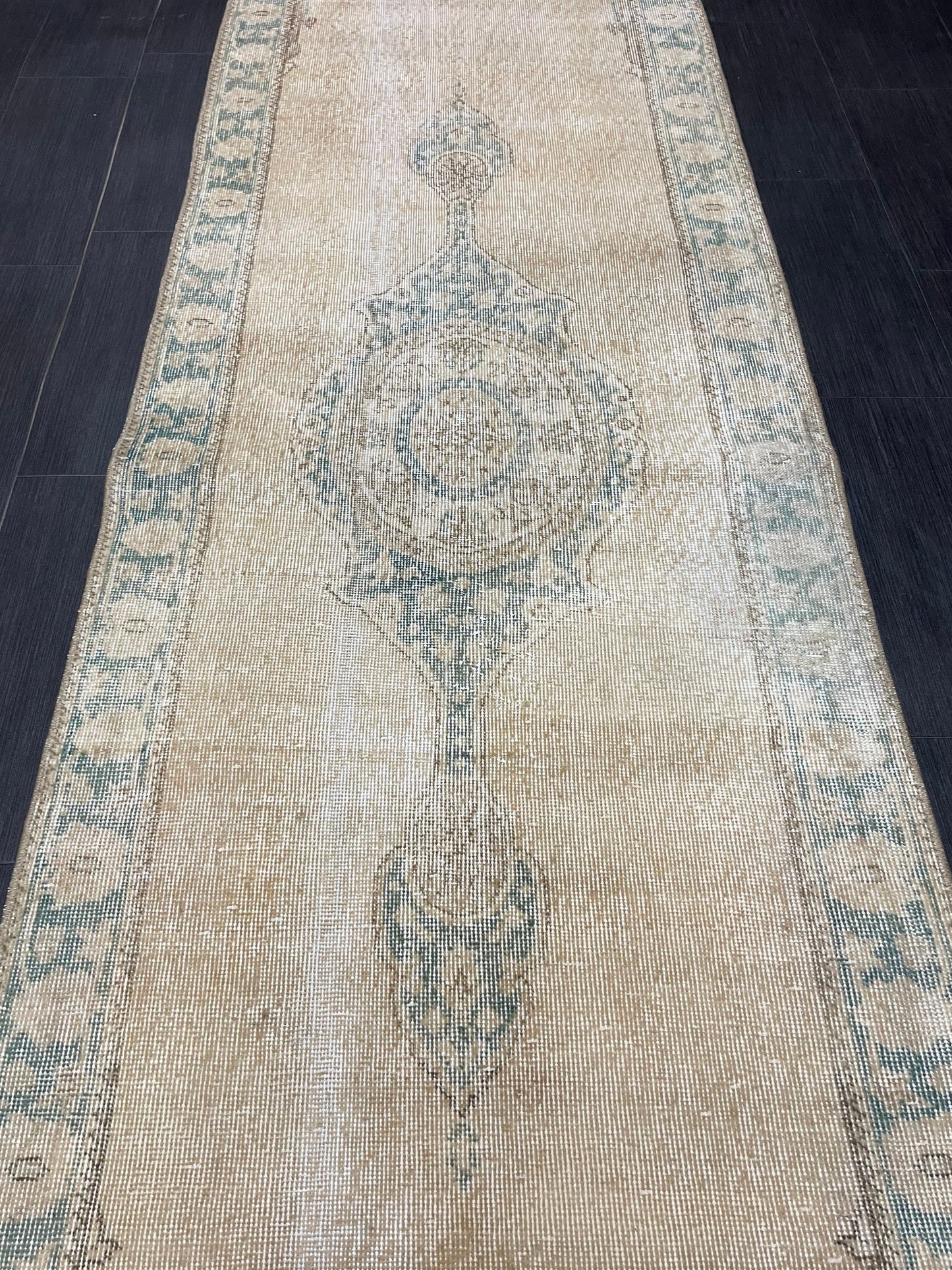 Muted Oushak Runner 2.9 x 11 Rug Distressed Turkish Runner Rug Vintage Runner Rug Hallway Runner Rug Kitchen Runner Rug Wool Runner
