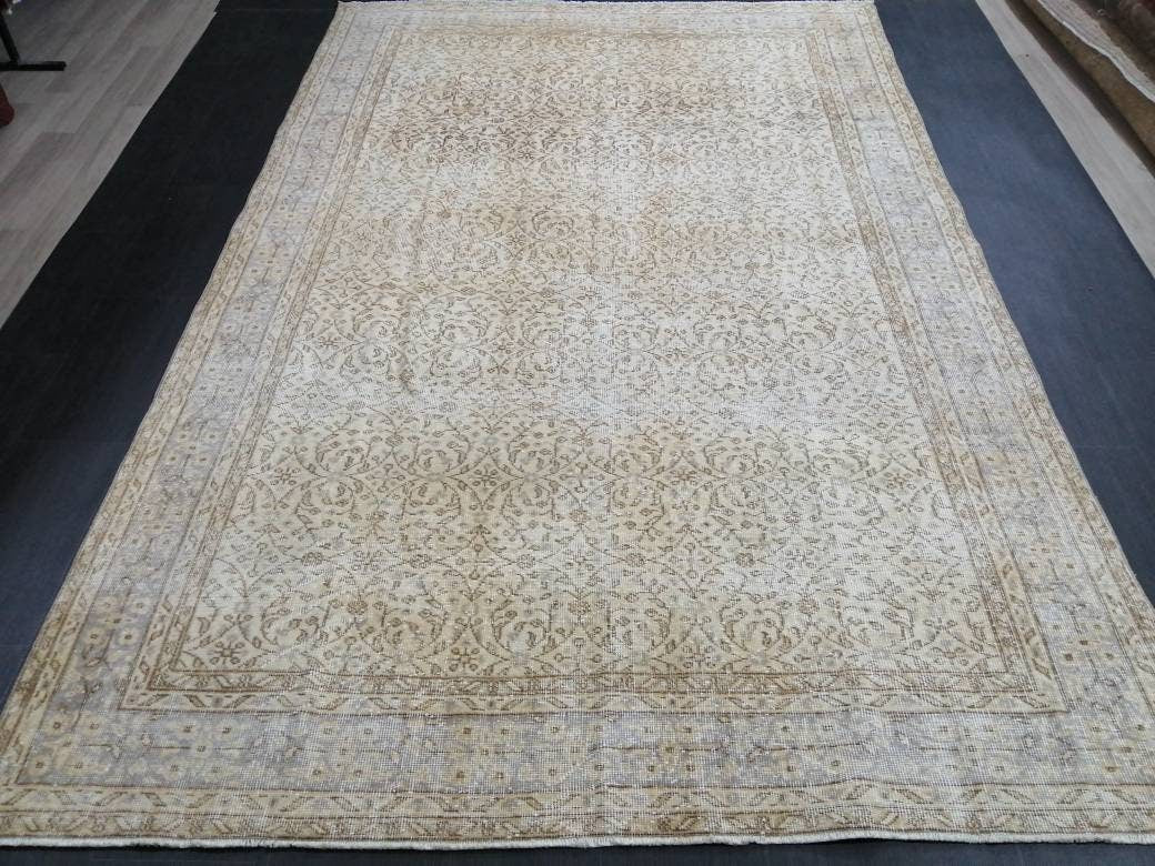 Muted Vintage Rug Neutral 6.5 x 10 Oushak Rug Vintage Rug Wool Oushak Rug Neutral Hand Made Rugs Vintage Turkish Rug 7x10