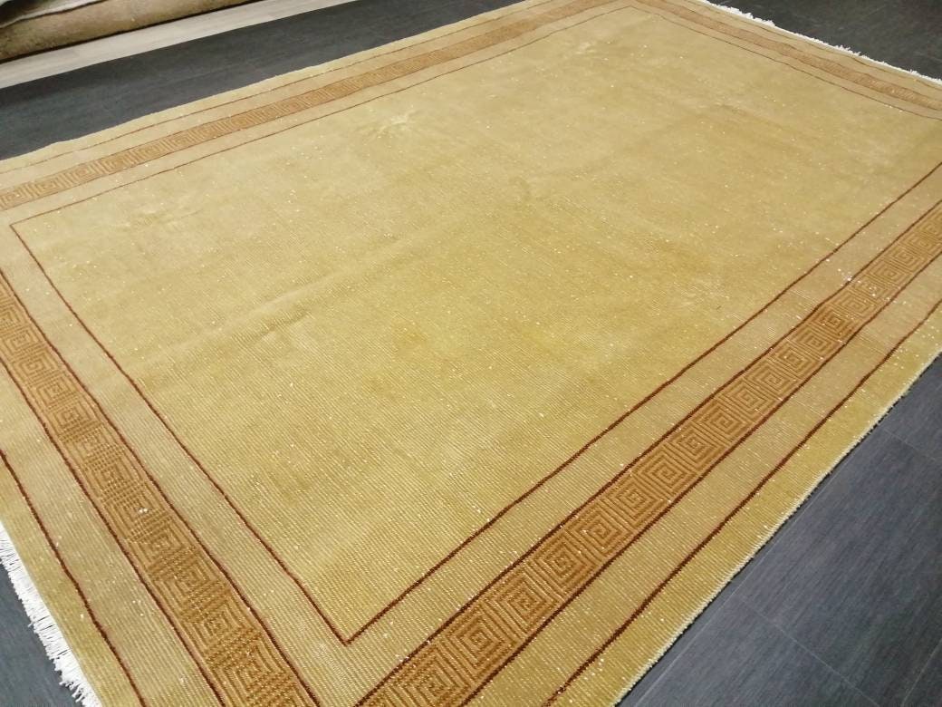 Oriental RUG 6.5 x 9.6 Brown TURKISH Oushak Rug Vintage Wool Rug Vintage Persian Rug Wool Nepal Rug Hand Made Rug Neutral Wool Rug