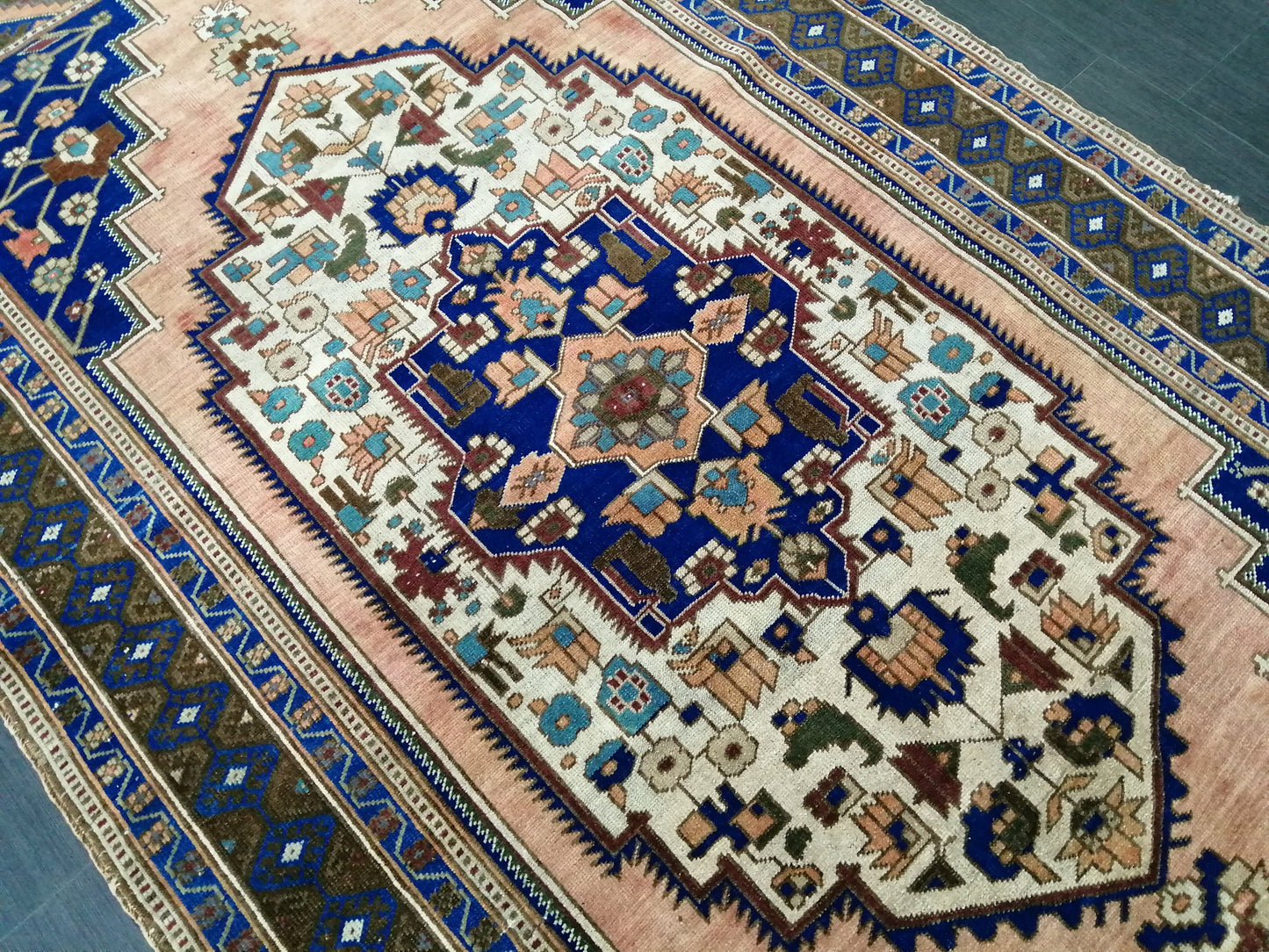 9.5 x 5 OUSHAK RUG Navy Blue TURKISH Oushak Rug Vintage Oushak Runner Rug Vintage Runner Rug Wool Oushak Rug Hand Made Rugs Turkish Rug