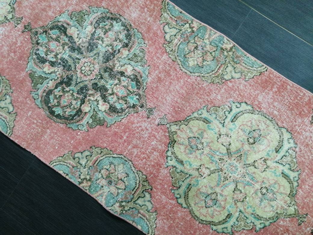 Muted Vintage Runner Rug 2.6 x 12.7 Hallway Runner Rug Kitchen Runner Rug Wool Runner Rug Oushak Runner Rug Turkish Floral Runner Rug