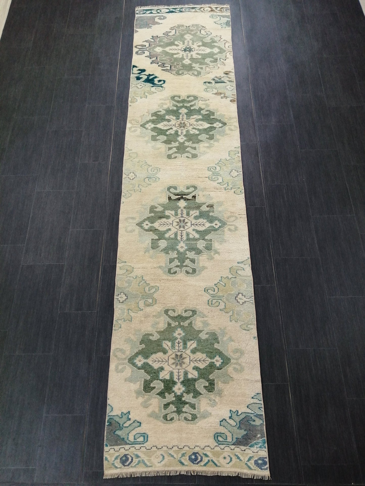 Muted Oushak Runner Rug 10.9 x 2.4 Vintage Runner Rug Hallway Runner Rug Kitchen Runner Rug Wool Runner Rug Wool Oushak Rug